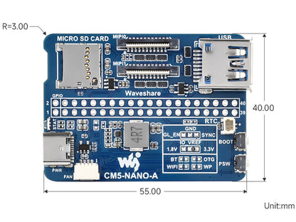 Waveshare CM5-NANO-A Expansion Board for Compute Module 5 (55x41mm) Waveshare Electronics