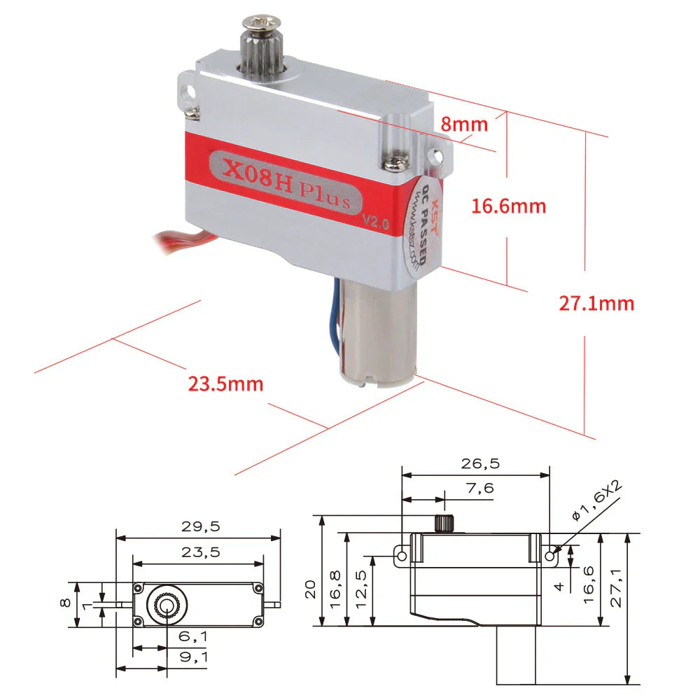 KST X08H Plus V2.0 Horizontal Lug Micro Servo 5.3Kgf.cm 0.09sec 9.5g 8mm